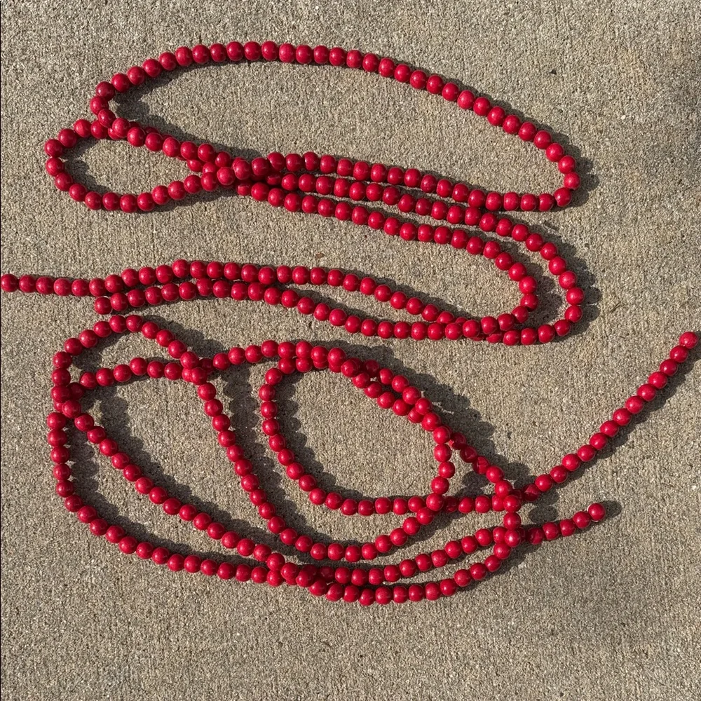 Vibrant Red Beaded Garland - 9 ft - Set of 2